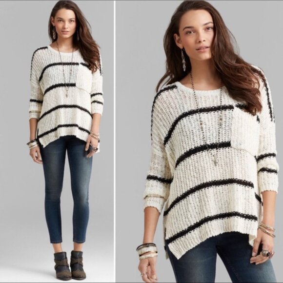 Free People Greenwich Village Oversized Striped Pullover Sweater Cotton S - Picture 2 of 9